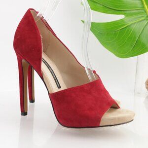 French Connection Womens D'Orsay Pump Size 8 Red Suede High Heel Peep Toe Shoes